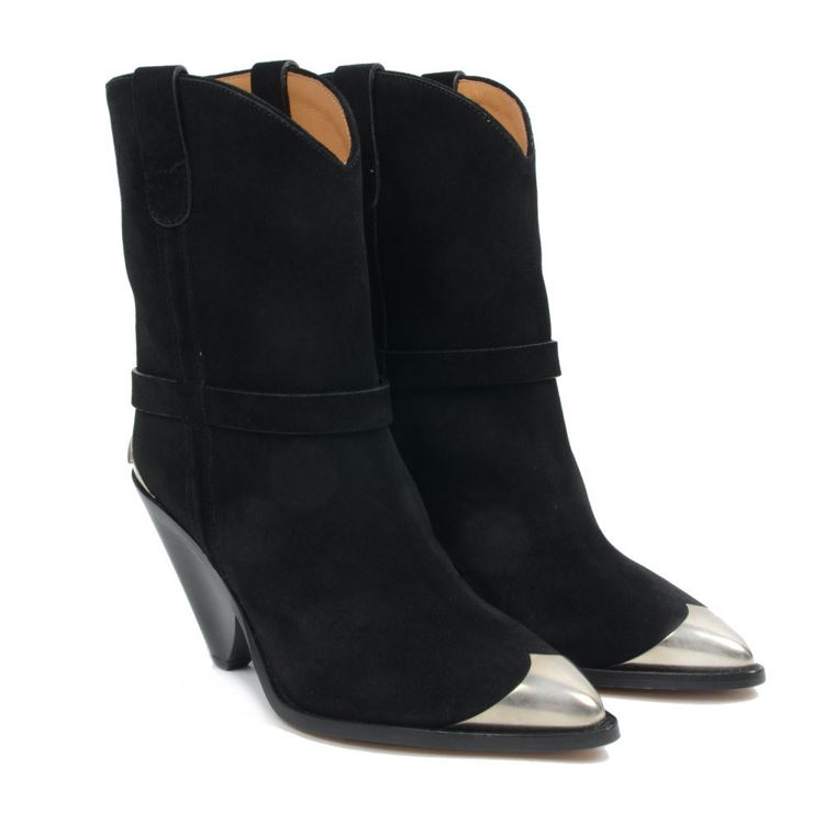 Isabel Marant Lamsy suede ankle boots. Cowboystøvler i ruskind metalsnude online hos