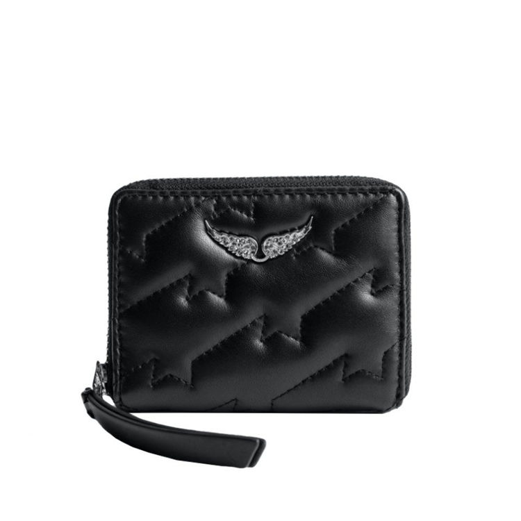 Zadig & Mini ZV quilted purse. ZV quiltet pung i sort læder logo vinger 649,- hos Milium