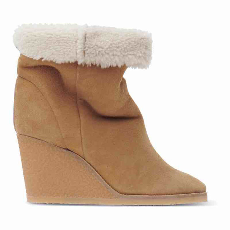 provokere mosaik Penelope Isabel Marant Totam sherling suede wedge boot. Ruskindstøvle med kilehæl og  rulamsforing