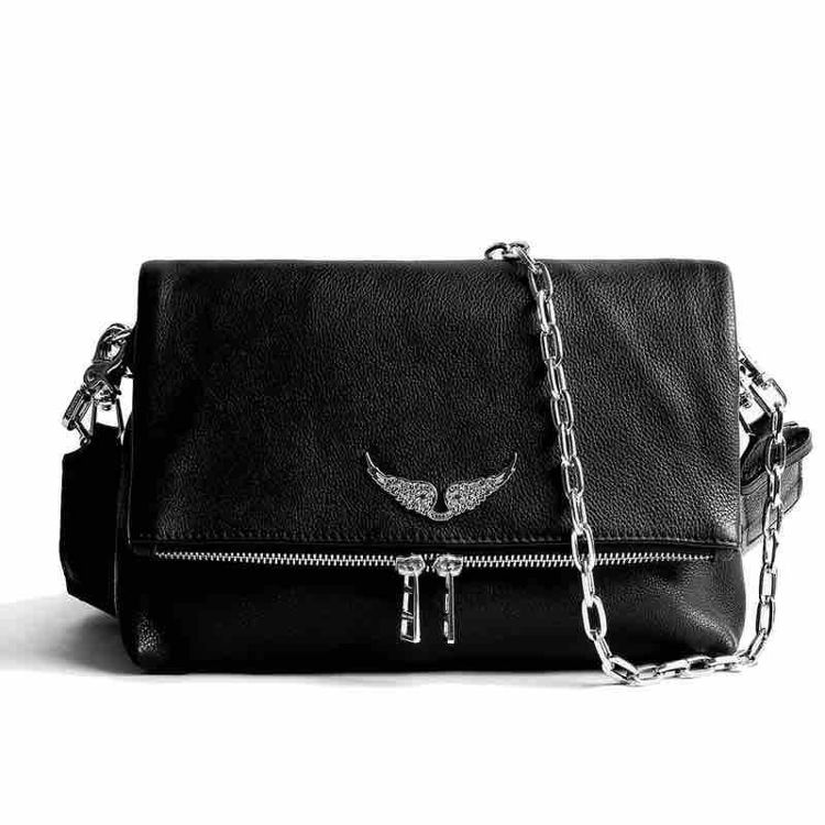 tunnel øge arv Zadig & Voltaire Rocky grain leather bag. Skuldertaske i sort grain læder  med to kæder