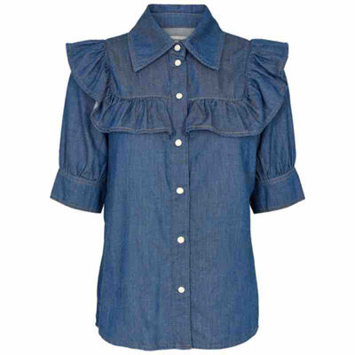 denim skjorte med flæse