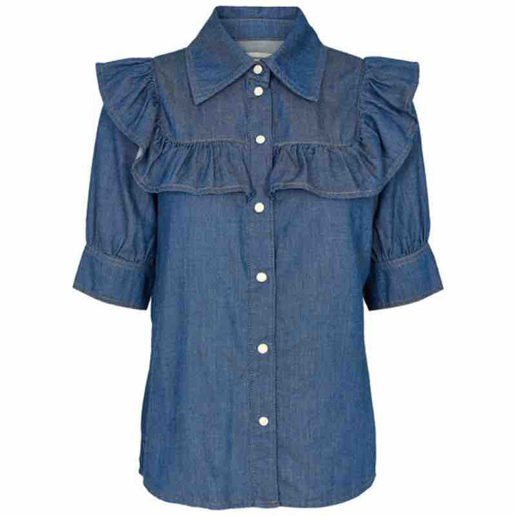 denim skjorte med flæse