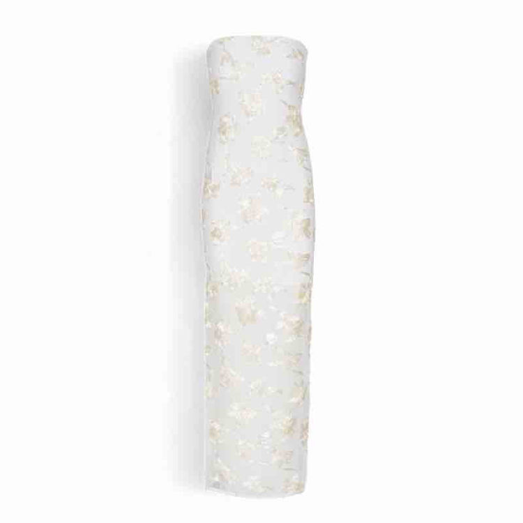 flower mesh tube long dress