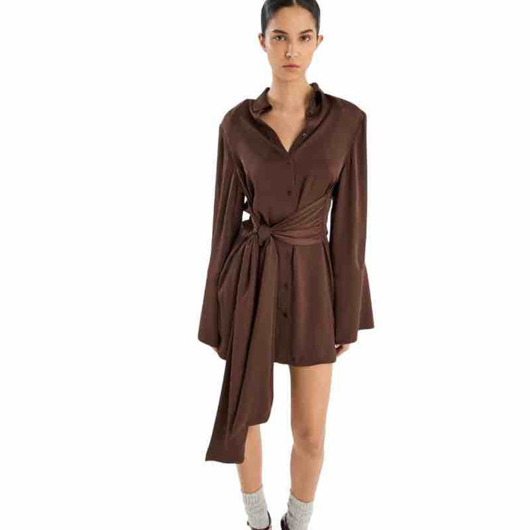 satin tie shirt dress