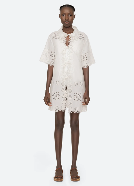 bluse med bindebånd